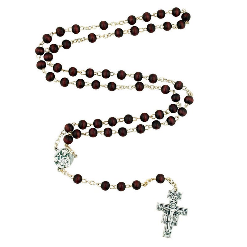 VENERARE San Damiano Crucifix Cross Rosary | Saint Francis of Assisi Centerpiece | Beautiful Dark Wooden Beads | Christian Devotional Prayer | Great Catholic Gift for First Holy Communion and Confirmation - Image 4